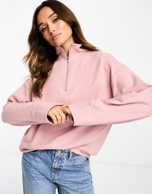 Asos Design Super-soft Oversized Half Zip Sweater In Dusty Pink