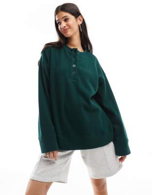 Asos Design Super Soft Oversized Henley In Dark Green