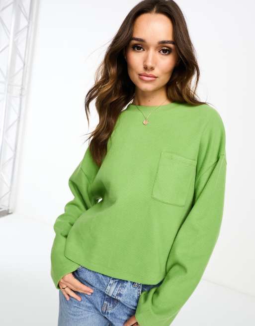 ASOS DESIGN super soft oversized jumper with pocket detail in green ASOS