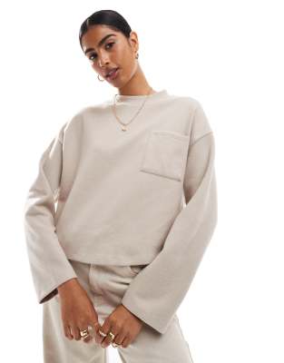 Asos Design Super Soft Oversized Sweater With Pocket Detail In Warm Cream-white