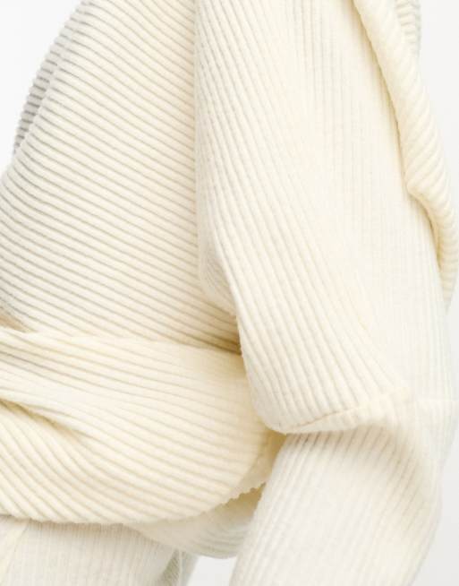 ASOS DESIGN super soft rib midi jumper dress with fallen shoulder in winter white, 4 of 4