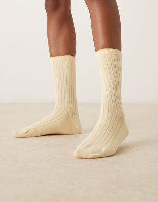 Asos Design Super Soft Ribbed Socks In Yellow