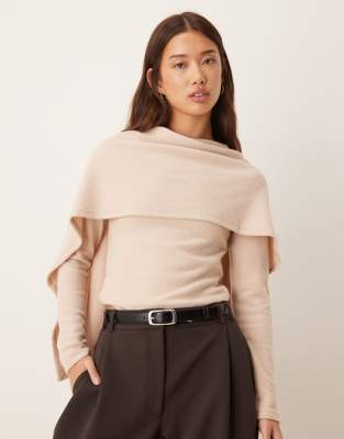 Asos Design Super Soft Scarf Draped Top In Neutral
