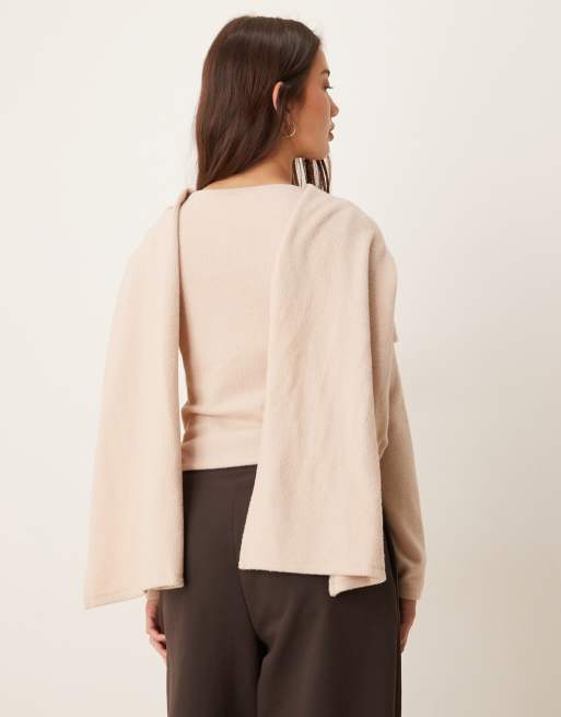 ASOS DESIGN super soft scarf draped top in cream, 3 of 4