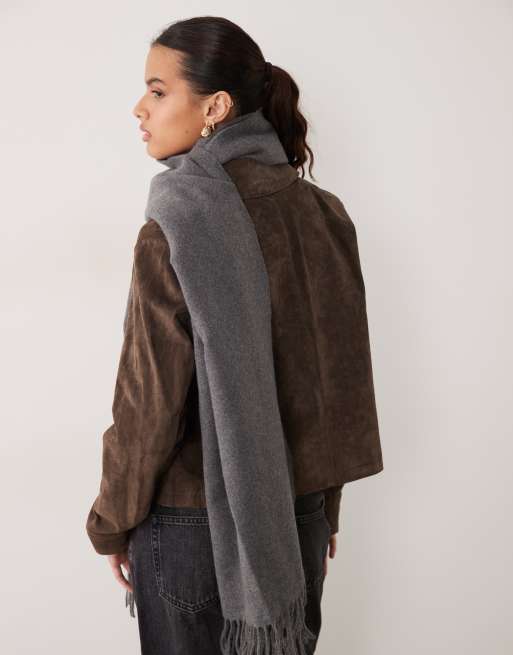 ASOS DESIGN super soft scarf in charcoal gray, 3 of 3