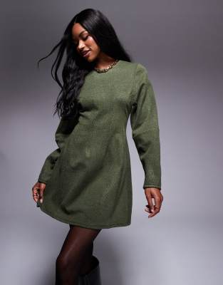 ASOS DESIGN super soft seamed detail cocoon sleeve mini dress in khaki-Green
