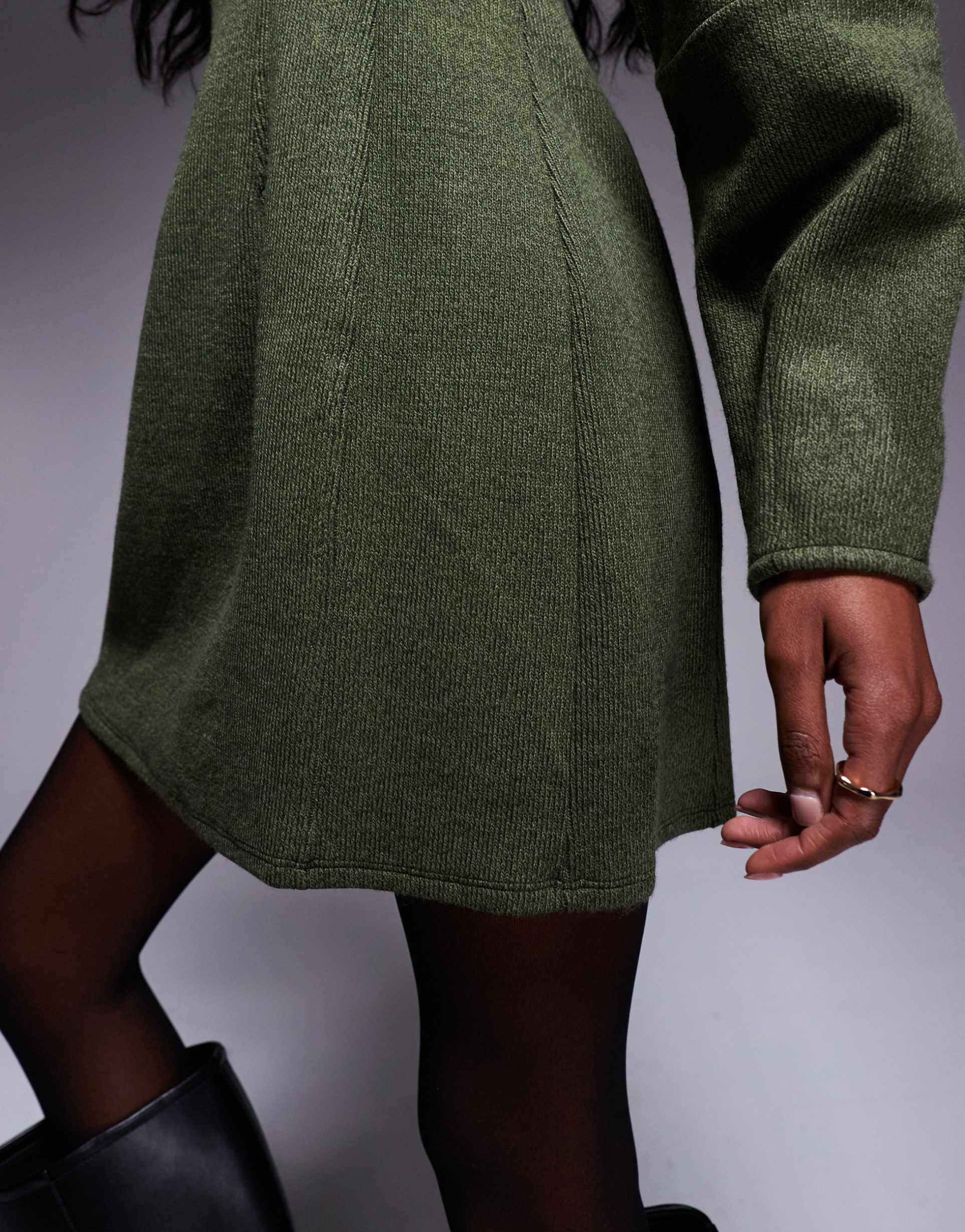 asos design super soft seamed detail cocoon sleeve mini dress in khaki