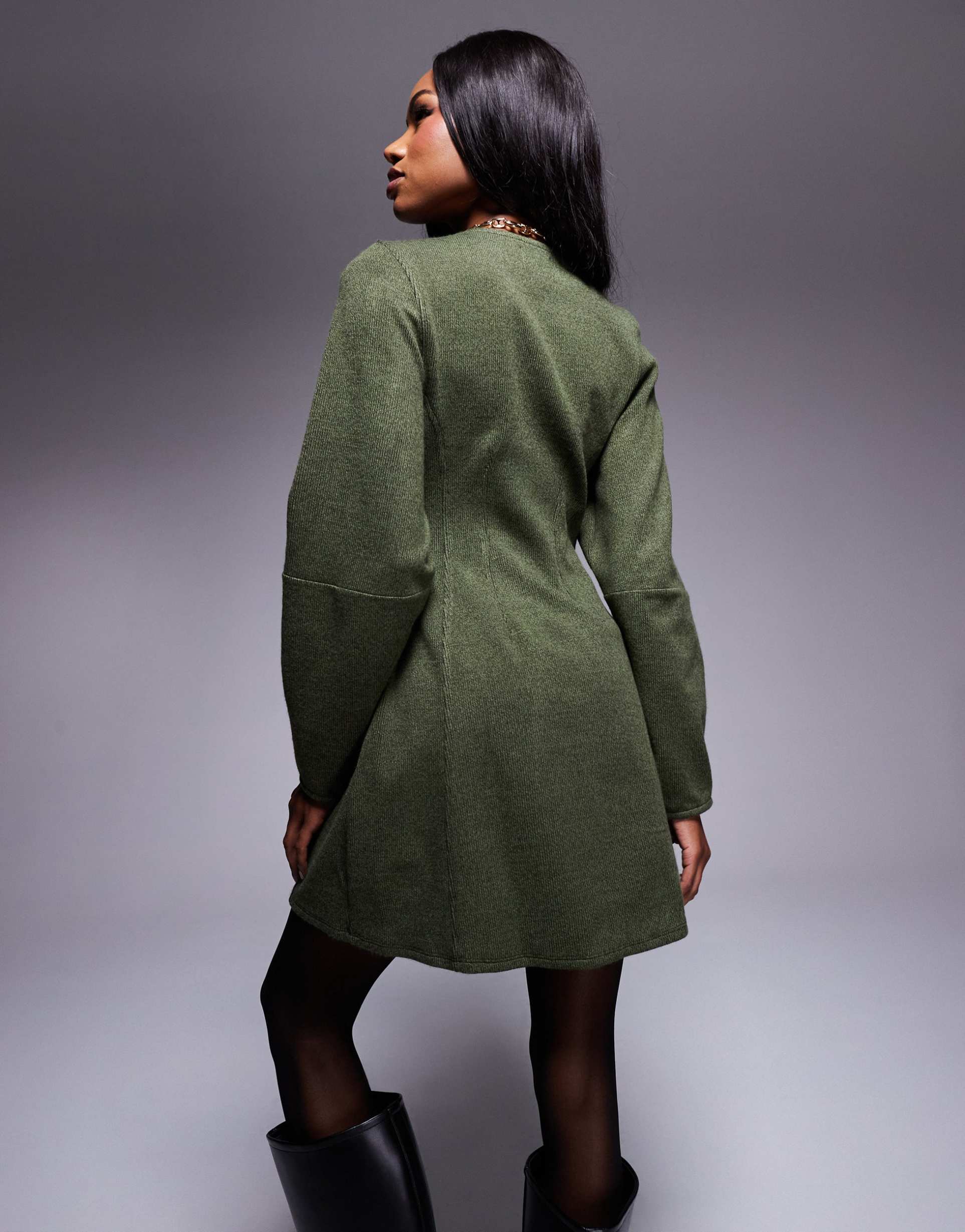 asos design super soft seamed detail cocoon sleeve mini dress in khaki
