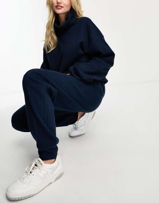 ASOS DESIGN super soft seamed trackies in navy (part of a set)