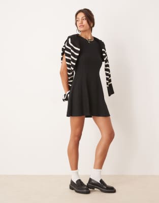 Asos Design Super Soft Short Sleeve Fit And Flare Mini Dress In Black