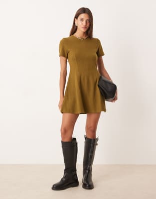 Asos Design Super Soft Short Sleeve Fit And Flare Mini Dress In Green