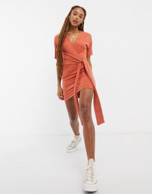 short sleeve mini wrap dress