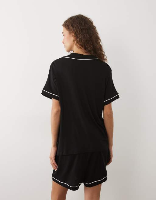 ASOS DESIGN super soft short sleeve shirt and shorts pajama set in black, 4 of 4