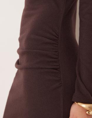 Asos Design Super Soft Slashed Neck Ruched Maxi Dress In Brown