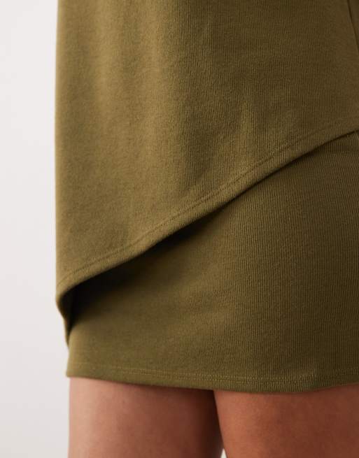 ASOS DESIGN super soft sleeveless cape double layer mini dress in green, 3 of 4