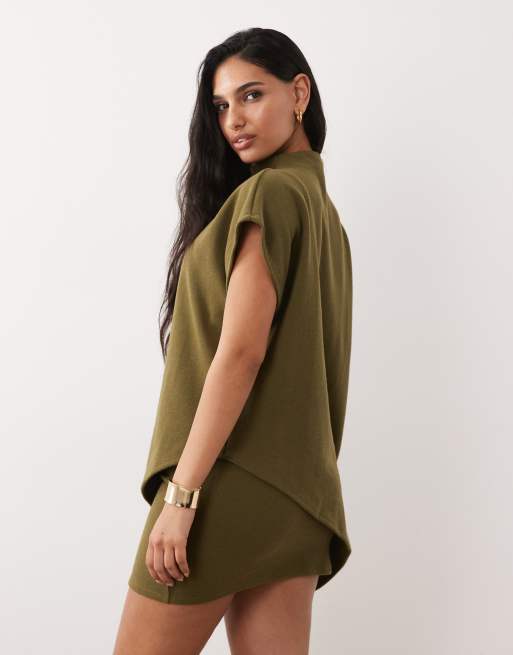 ASOS DESIGN super soft sleeveless cape double layer mini dress in green, 4 of 4