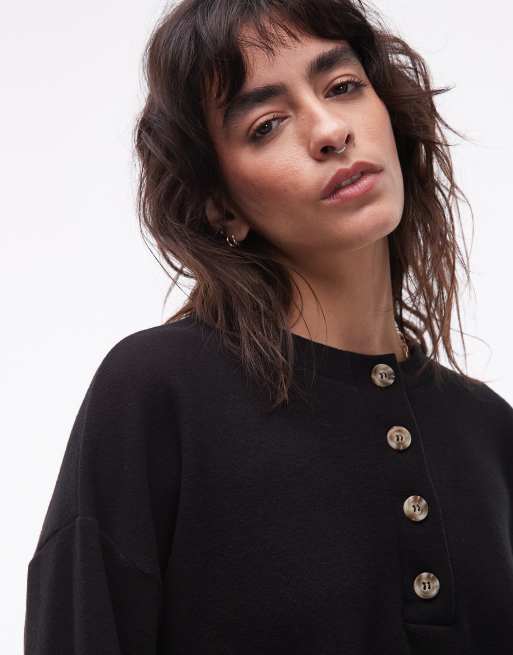 ASOS DESIGN super soft touch oversized Henley top in black