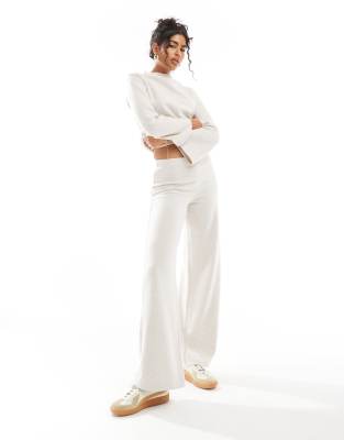 ASOS DESIGN super soft trouser co ord in cream-White