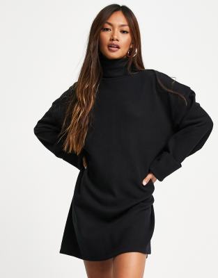 ASOS DESIGN super soft turned cuff roll neck mini jumper dress in black