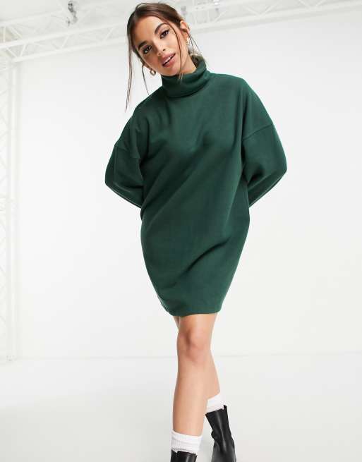 ASOS DESIGN super soft turned cuff roll neck mini sweater dress in forest