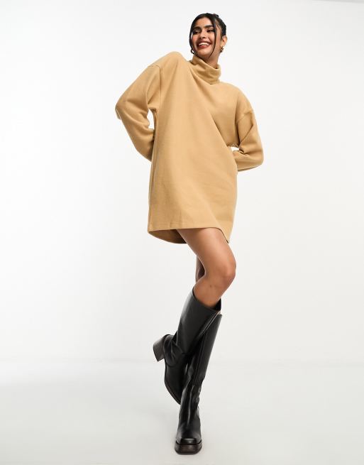 Over-sized Sweater Pullover Camel Polo-neck Alpaca Beige Big Comfy Sweater  Dress 