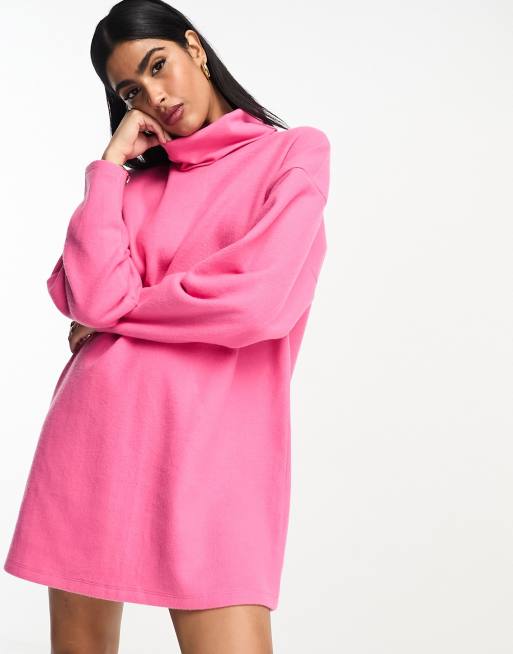 ASOS DESIGN super soft volume sleeve turtle neck mini sweater dress in  light pink