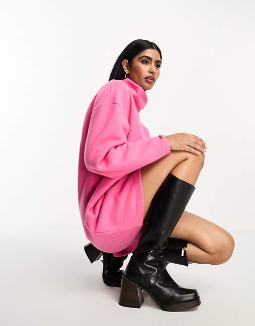 baby pink long sleeve turtle neck dress High Tailored Mini Bodycon In Woven | EGO US Its design boasts a chic high neck Merella | Light PINK High