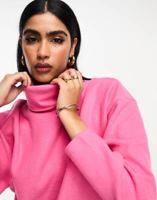 ASOS DESIGN super soft volume sleeve turtle neck mini sweater dress in light  pink | ASOS