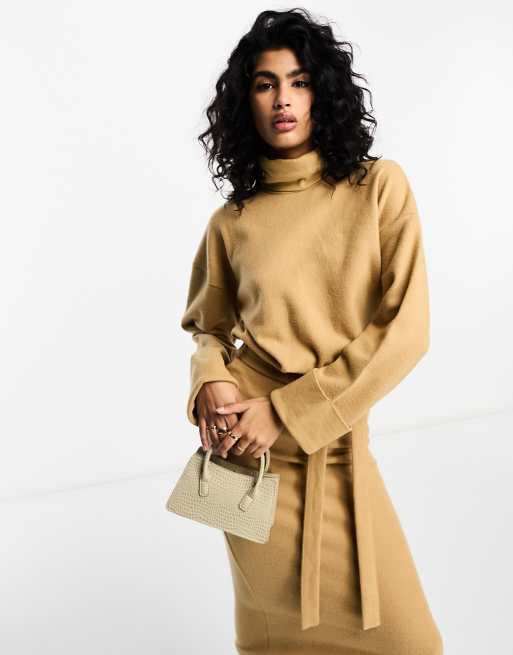 ASOS DESIGN super soft volume sleeve turtleneck belted maxi