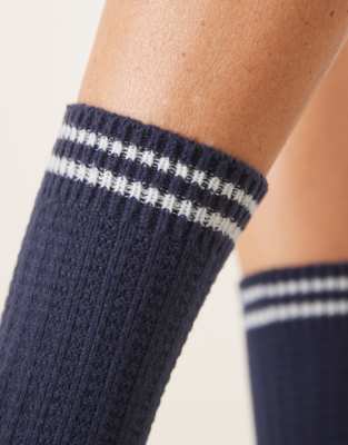 Asos Design Super Soft Waffle Ribbed Socks In Blue
