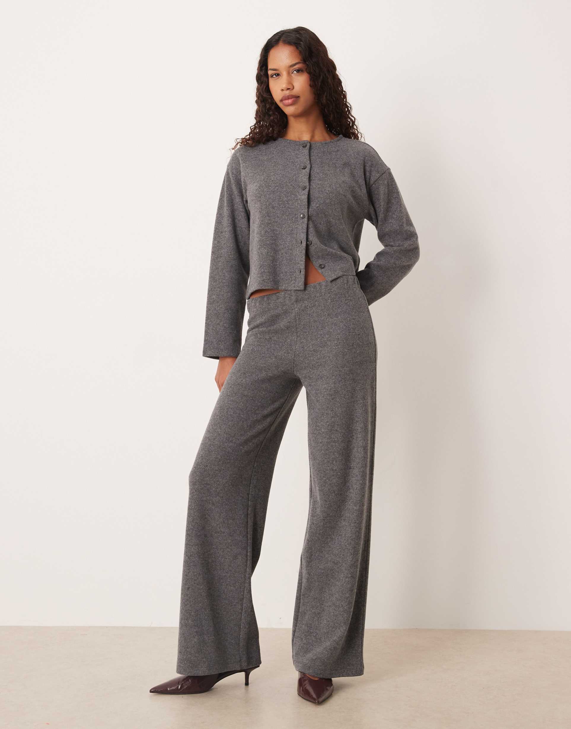 asos design super soft wide leg pants in gray