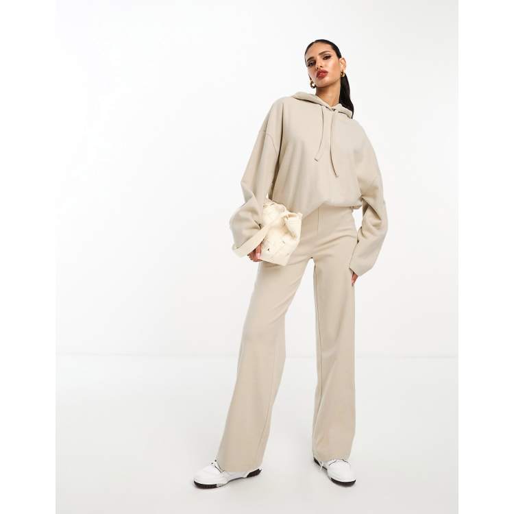 ASOS DESIGN super soft wide leg sweatpants in warm cream - part of a set