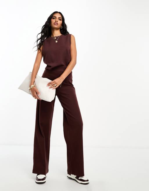 ASOS DESIGN super soft wide leg trackies in chocolate (part of a set)