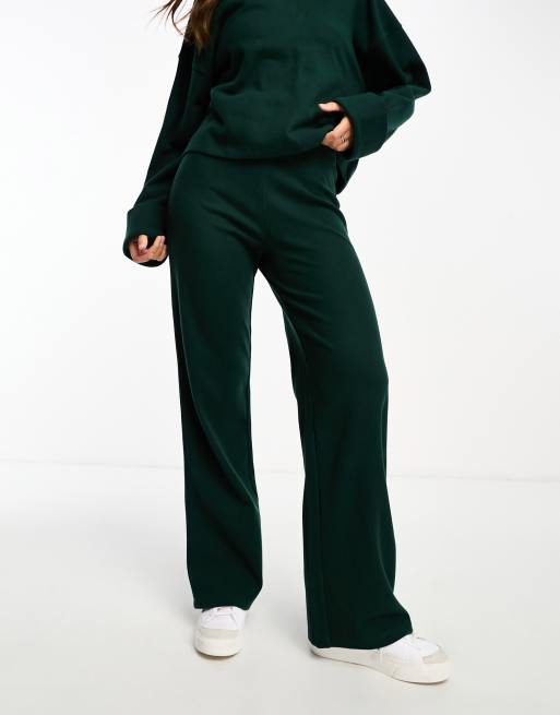 ASOS DESIGN super soft wide leg trackies in pine green (part of a set)