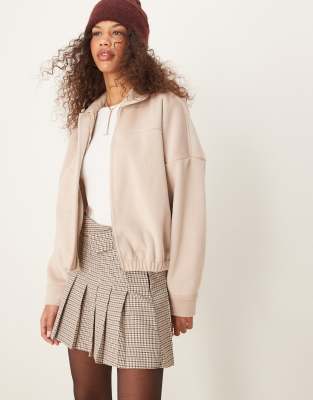 Asos Design Super Soft Wool Look Bomber Jacket In Beige-neutral
