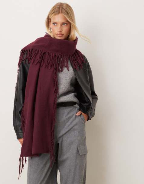 ASOS DESIGN super soft woven scarf with side tassels in dark cherry - view 1