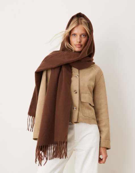 ASOS DESIGN super soft woven tassel scarf in chocolate - view 1