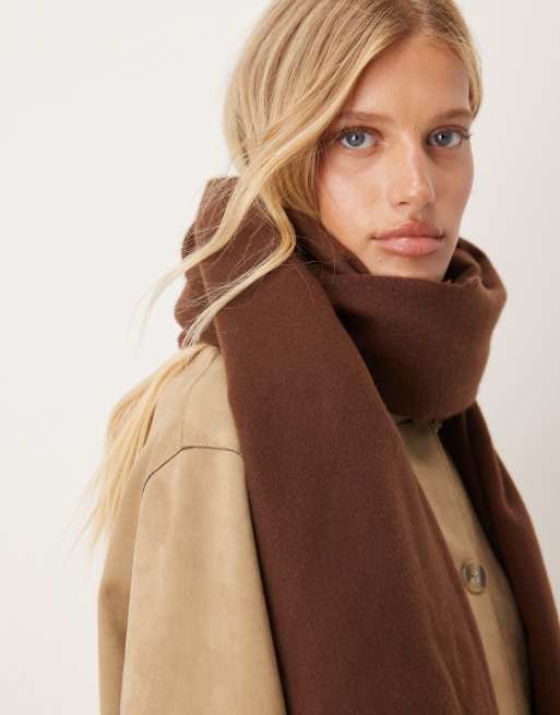 ASOS DESIGN super soft woven tassel scarf in chocolate