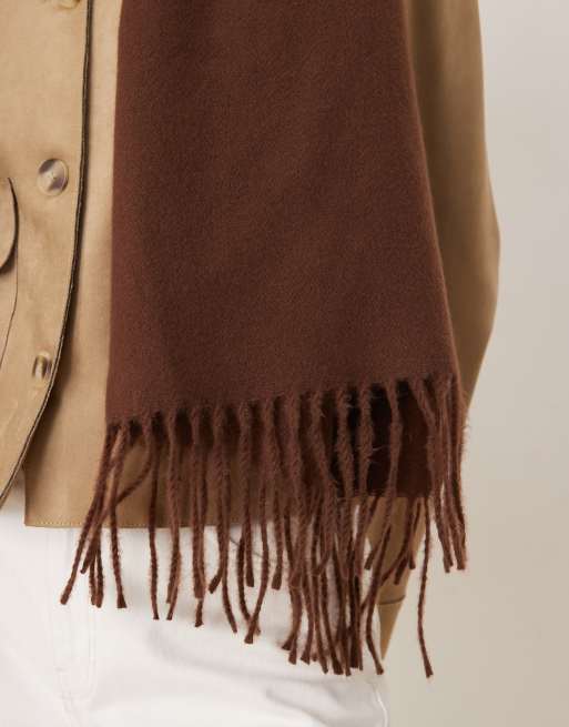 ASOS DESIGN super soft woven tassel scarf in chocolate