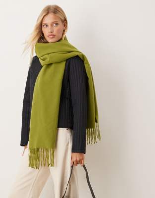 Asos Design Super Soft Woven Tassel Scarf In Green