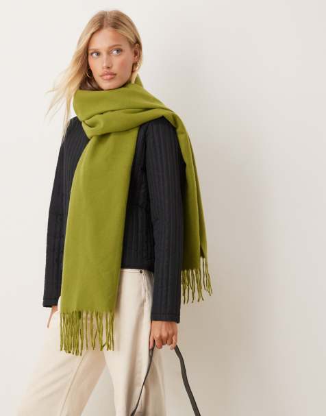 ASOS DESIGN super soft woven tassel scarf in green - view 1