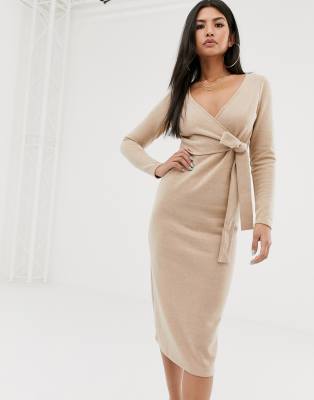 camel wrap dress