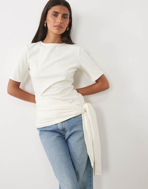 ASOS DESIGN super-soft wrap-tie top in neutral - view 1