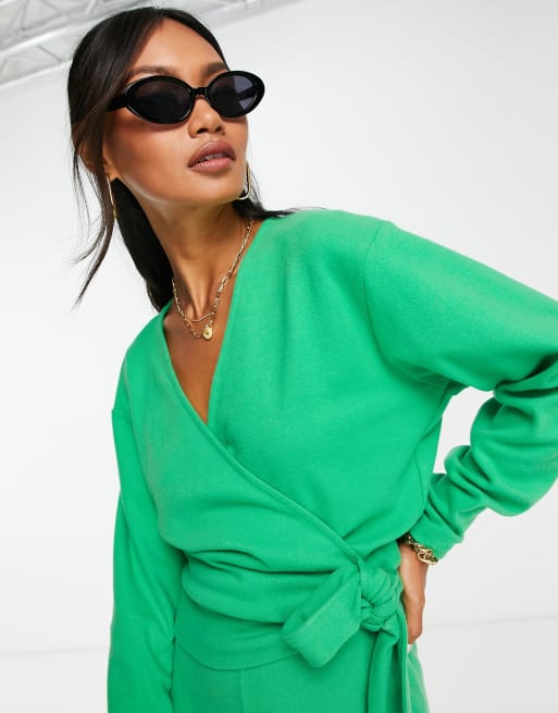 ASOS DESIGN super soft wrap top in bright green - part of a set
