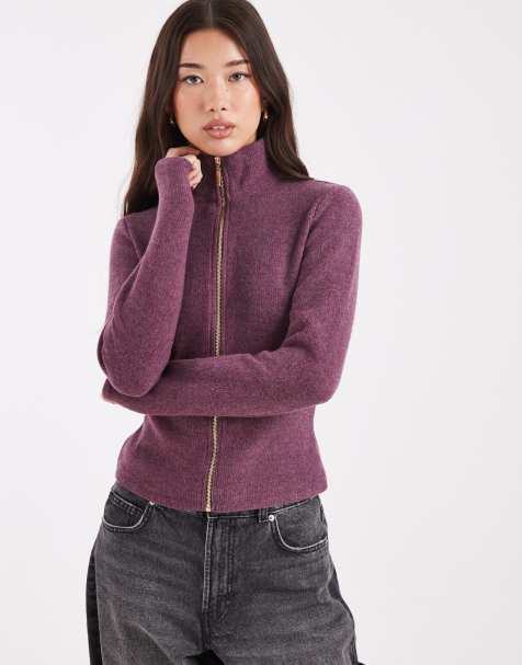 ASOS DESIGN super soft zip through funnel neck jacket cor ord in burgundy