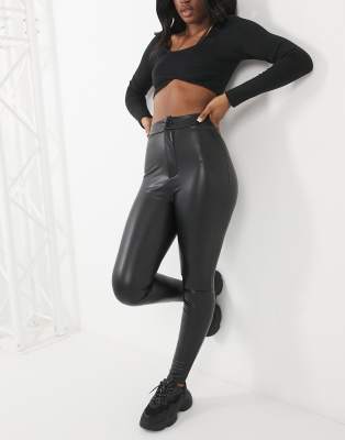 leather look trousers