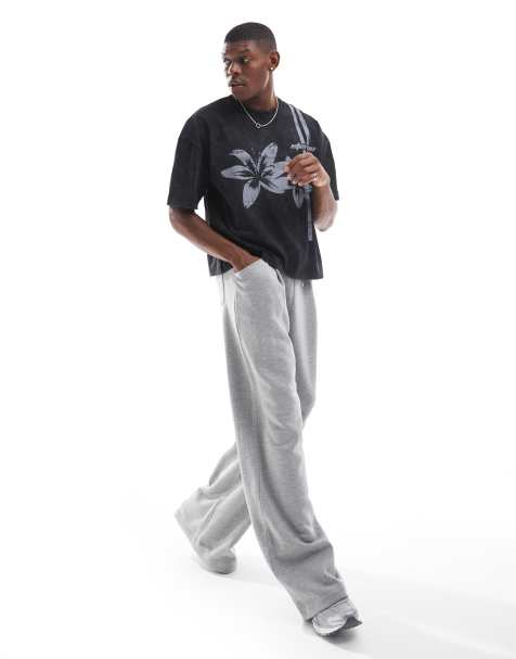 ASOS DESIGN super wide jogger with pleat in grey marl - view 1