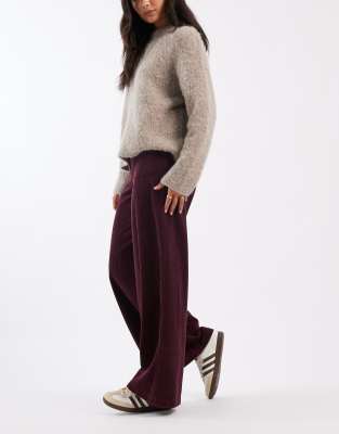 Asos Design Super Wide Leg Corduroy Pants With Tab Details In Burgundy