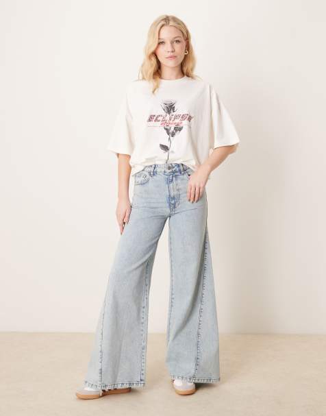 ASOS DESIGN super wide leg jean with twisted seam in light blue - view 1