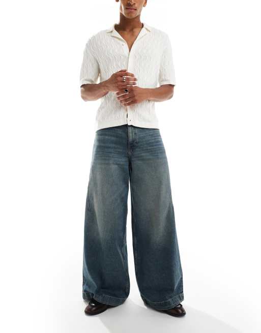 ASOS DESIGN super wide leg jeans in dark wash blue
